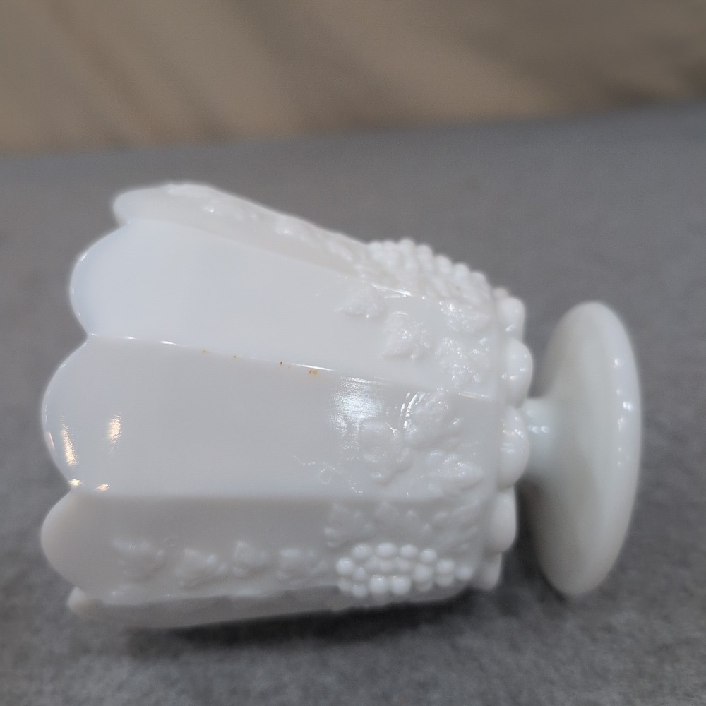 Vintage White Milk Glass Paneled Grape Footed Vase Scalloped Rim - Picture 4 of 7